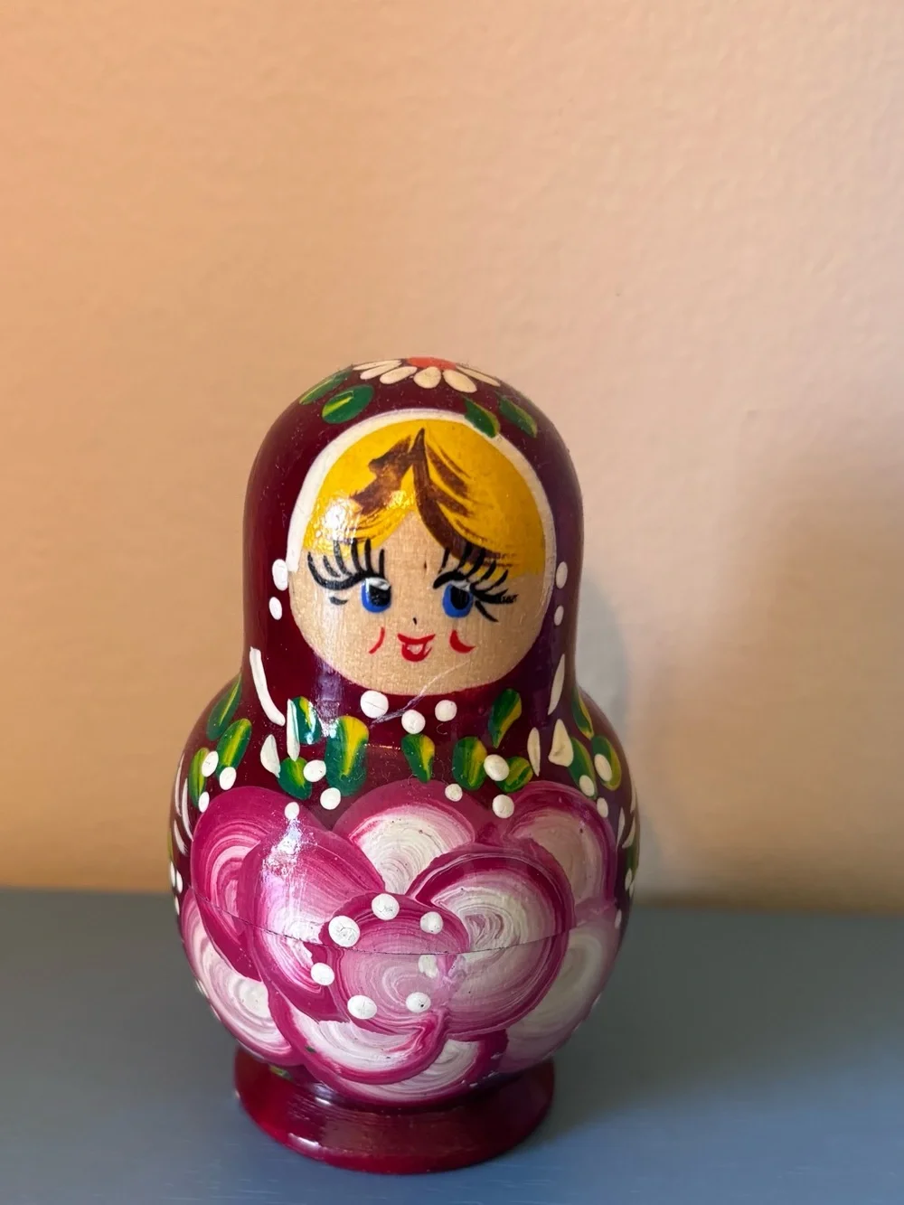 Hand-Painted Matryoshka Nesting Doll - Burgundy & Pink